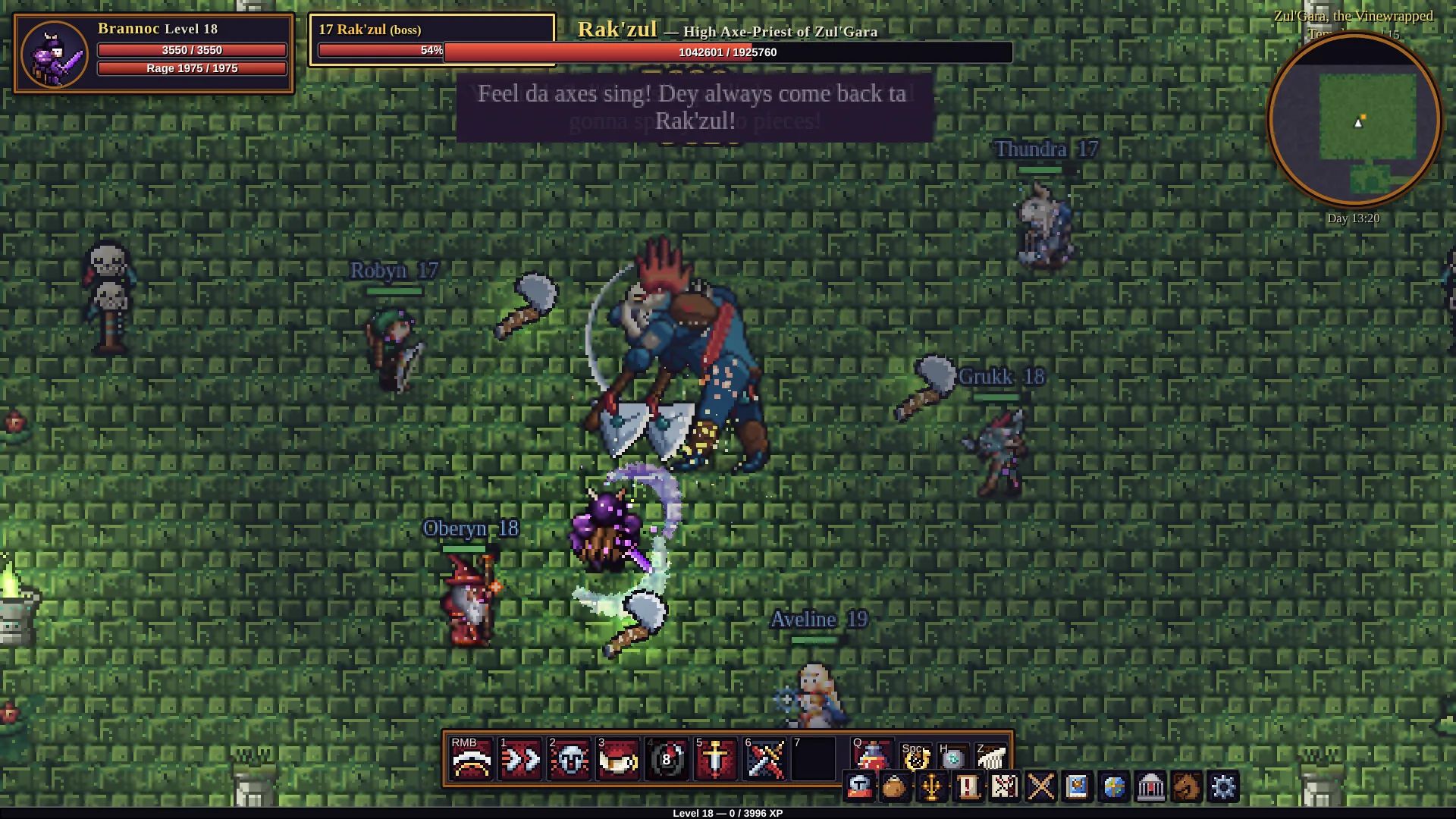 A party of heroes fights Rak'zul, High Axe-Priest of Zul'Gara