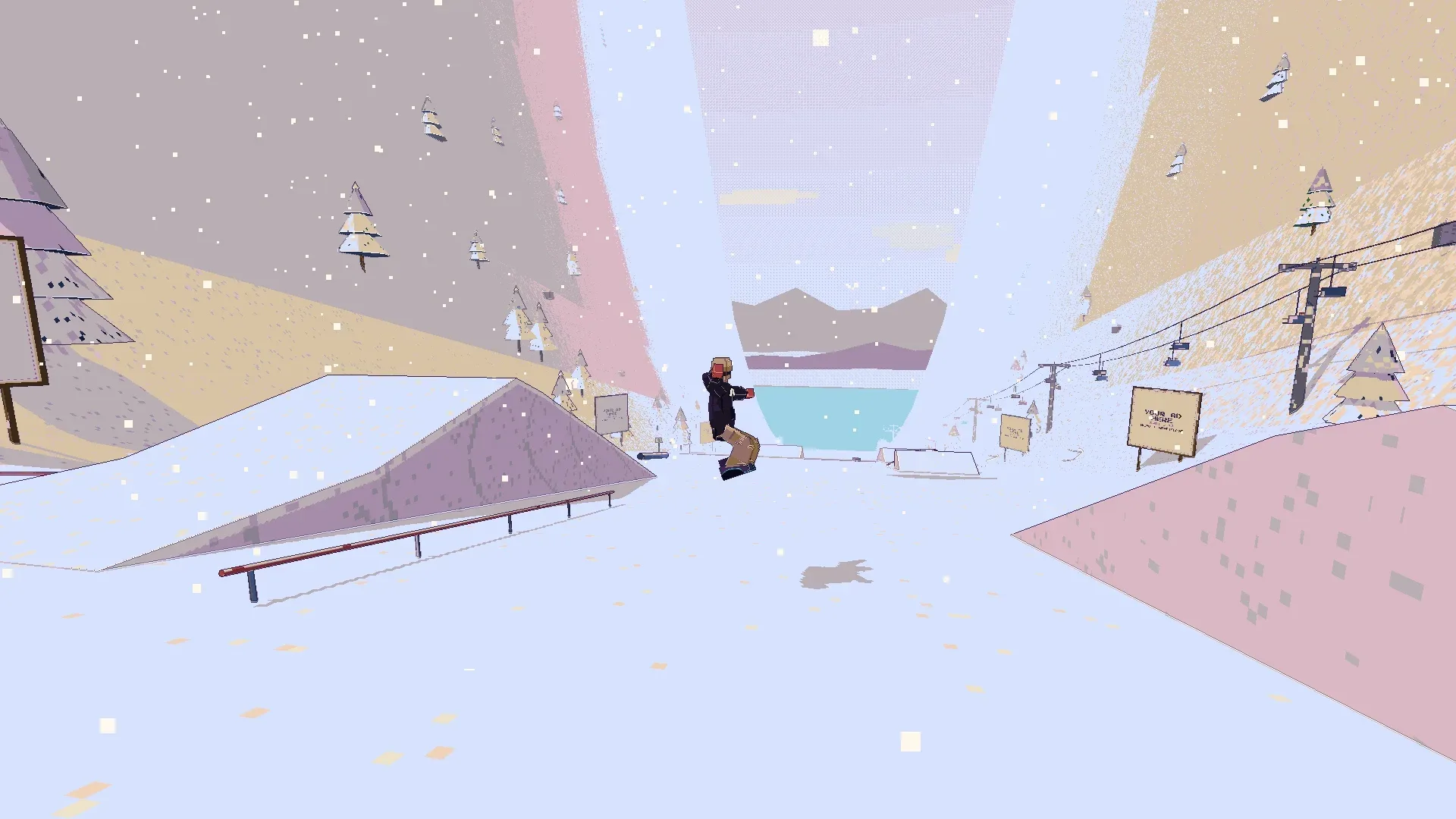 Catching air off a snow kicker during a snowstorm on the mountain